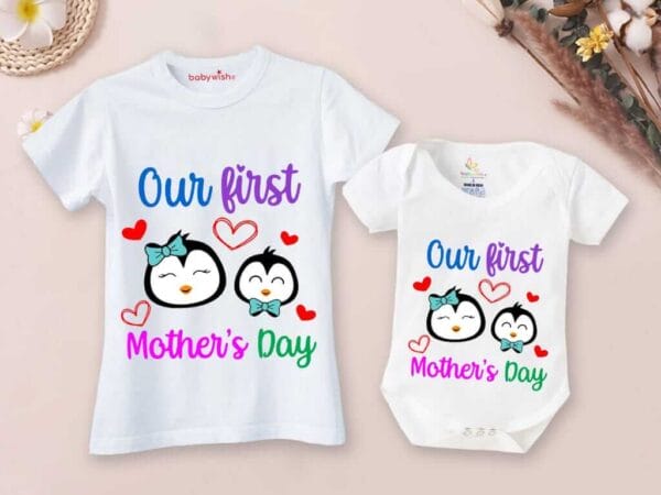 Mothers Day Special Combo White T-Shirts and Romper Sets for Mother and baby Combo Pack of 2