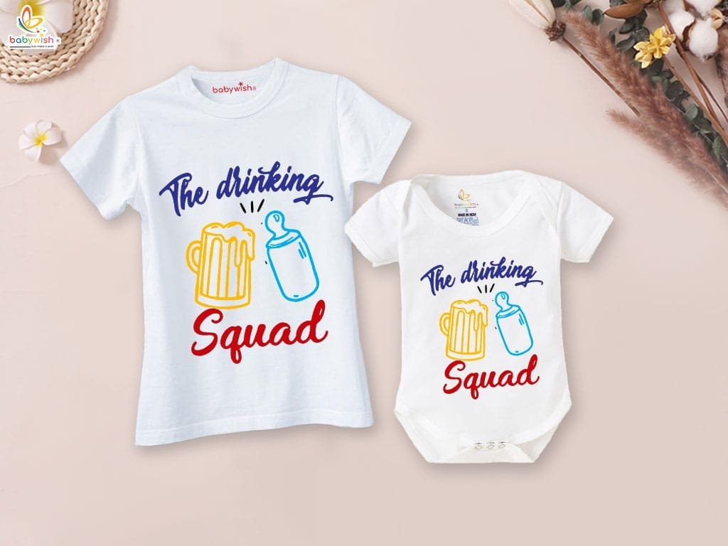 Fathers Day Special Combo White T-Shirts and Romper Sets for Father and baby Combo Pack of 2 | The Drinking Squad |