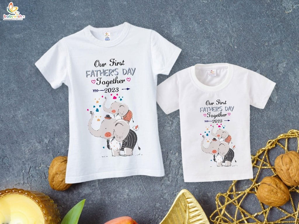 Fathers Day Special Combo White T-Shirts Sets for Father and KId Combo Pack of 2 | Our First Father's Day Together 2023|