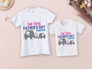 Fathers Day Special Combo White T-Shirts Sets for Father and KId Combo Pack of 2 | Our First Father's Day Together Elephant  Print|