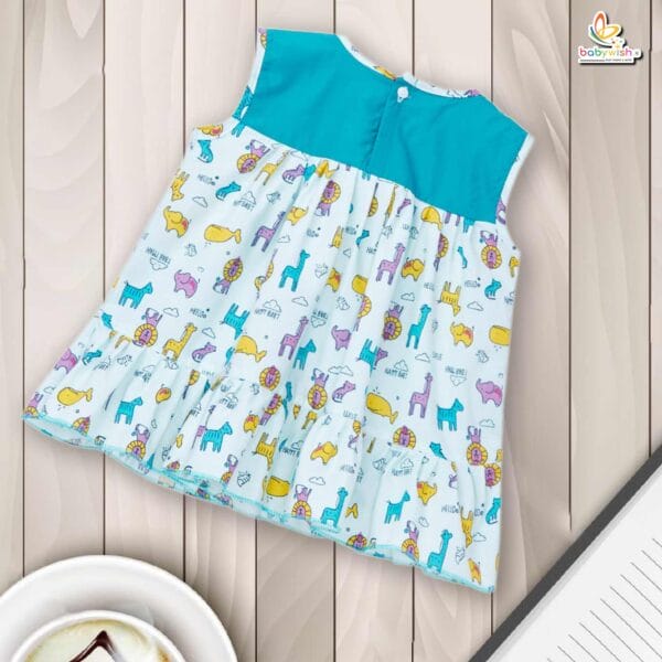 Babywish Baby Girl Cotton Frock Newborn Girl Knee Length Sleeveless Dress Jungle Theme Printed - Image 6