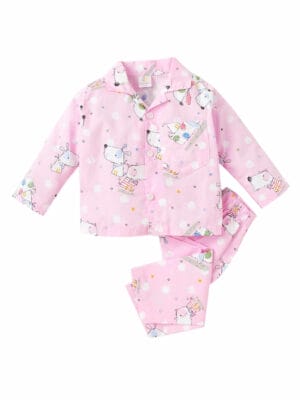 Kids Sleepsuit for Baby Boy’s and Girl’s Topwear and Pajamas Set Long Sleeve Sleepwear Baby Clothing Sets - Pink Star Print