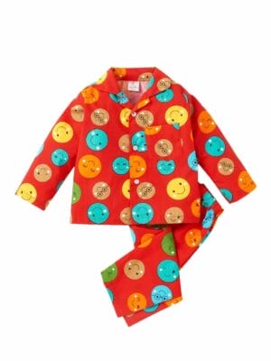 Kids Sleepsuit for Baby Boy’s and Girl’s Topwear and Pajamas Set Long Sleeve Sleepwear Baby Clothing Sets - Red Color Smiley