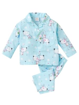 Kids Sleepsuit for Baby Boy’s and Girl’s Topwear and Pajamas Set Long Sleeve Sleepwear Baby Clothing Sets - Blue Cow Theme