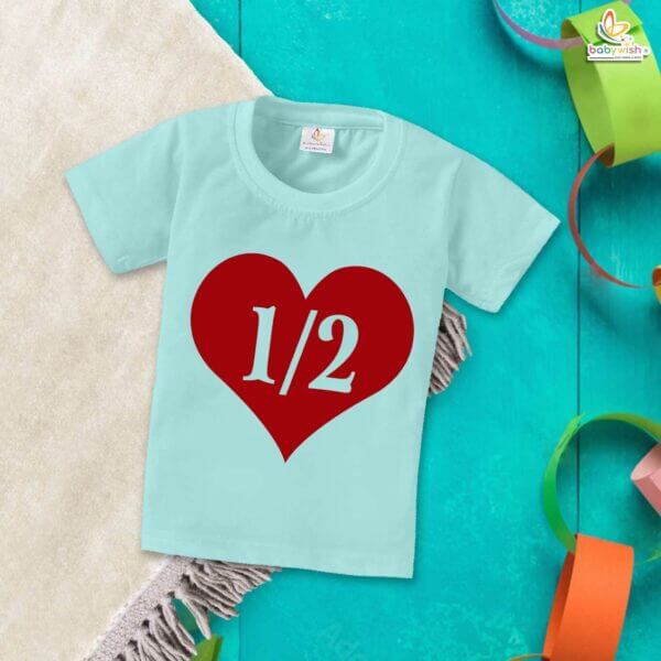 1/2 Birthday T-Shirt with Heart Design – My First Half Birthday Outfit for 6 Month Baby Boys & Girls – Cute Milestone Shirt – Babywish - Image 2