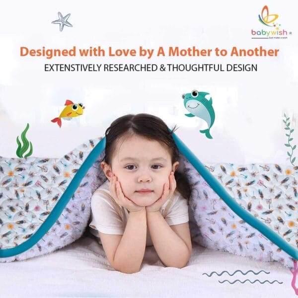 GOTS Certified Organic Muslin Baby Dohar Blanket for Newborn Soft Crib All Seasons Quilt for Microfiber Giftset - Blue Magic Feather - Image 2