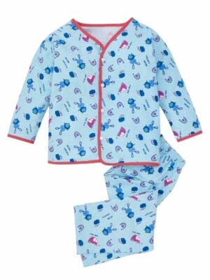 kids top bottom baby Jhabla Set Full Sleeve Pure Flannel kids tshirt Jhabla pajama set - Blue Nice Car Vector Print
