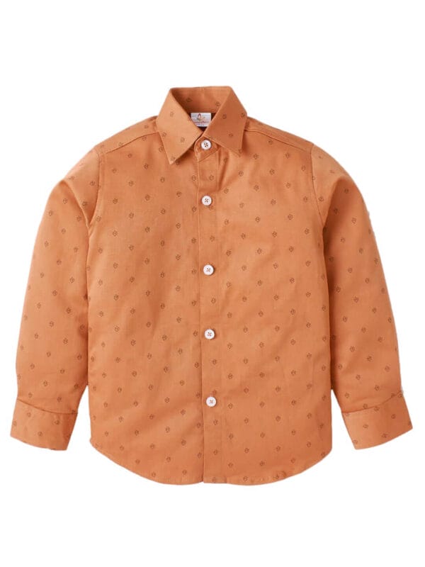 Toddler Boys Full Sleeve Shirt – Peach Trident Print Casual Shirt for Kids and Baby Boys – Stylish and Comfortable Everyday Outfit – Babywish