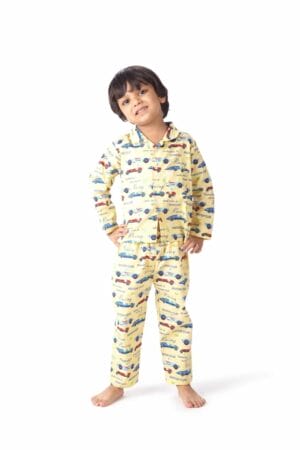 Kids Sleepsuit for Baby Boy’s and Girl’s Topwear and Pajamas Set Long Sleeve Sleepwear Baby Clothing Sets - Yellow Race Car