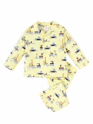 Kids Sleepsuit for Baby Boy’s and Girl’s Topwear and Pajamas Set Long Sleeve Sleepwear Baby Clothing Sets - Yellow Animal Print
