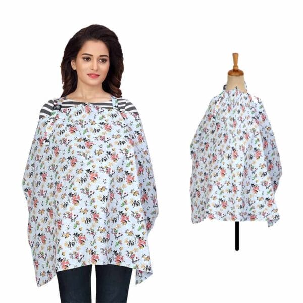 Nursing covers for Mother Breathable feeding cover for Breastfeeding 360° Coverage Protection Cover - Light Blue Floral Theme - Image 4