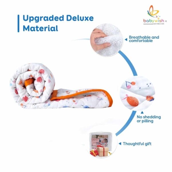 GOTS Certified Organic Muslin Baby Dohar Blanket for Newborn Soft Crib All Seasons Quilt for Microfiber Giftset - Red Fruit Island - Image 9