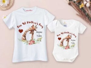Mothers Day Special Combo White T-Shirts and Romper Sets for Mother and baby Combo Pack of 2