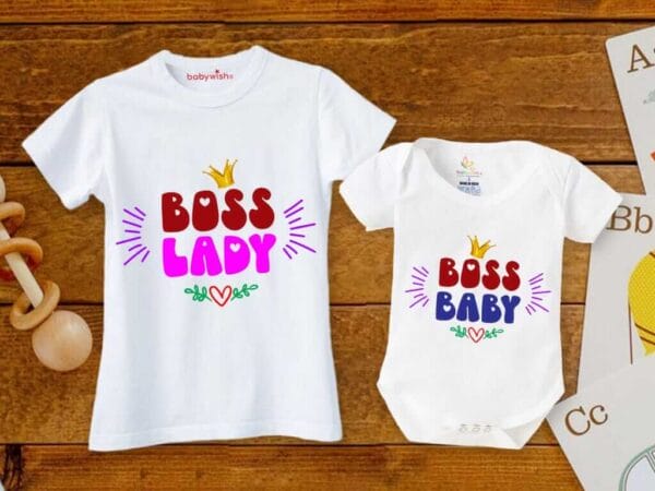 Mothers Day Special Combo White T-Shirts and Romper Sets for Mother and baby Combo Pack of 2