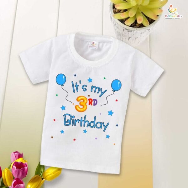 Three Year Birthday Unisex T-Shirt Half Sleeve Round Neck Topwear tee for kids - Image 2