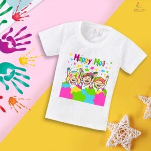 Holi T-shirt for Kids Unisex Holi Topwear Outfit Printed Half Sleeve Tshirt Dress for Boy n Girl "Happy Holi"