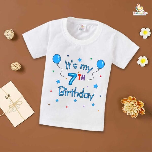 Seven Year Birthday Unisex T-Shirt Half Sleeve Round Neck Topwear tee for kids - Image 2