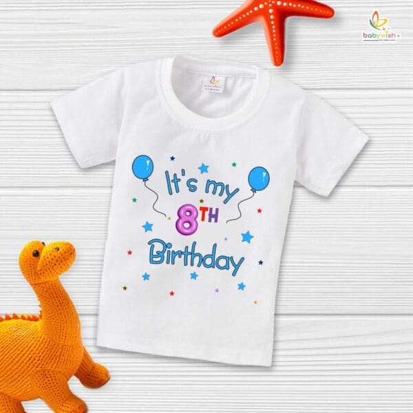 Eight Year Birthday Unisex T-Shirt Half Sleeve Round Neck Topwear tee for kids - Image 2