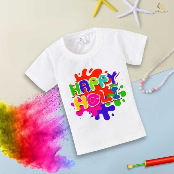 Holi T-shirt for Kids Unisex Holi Topwear Outfit Printed Half Sleeve Tshirt Dress for Boy n Girl "Colorful Holi" - Image 4