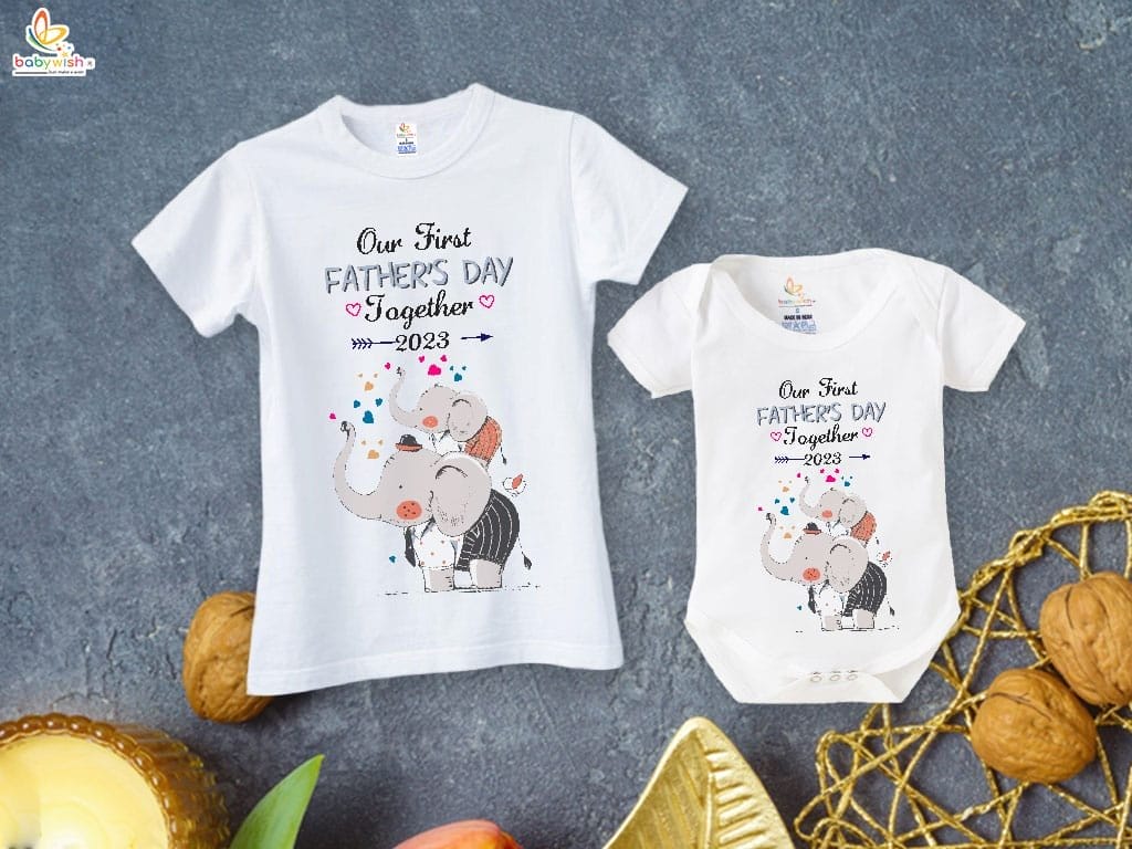 Fathers Day Special Combo White T-Shirts and Romper Sets for Father and baby Combo Pack of 2 | Our First Father's Day Together 2023|