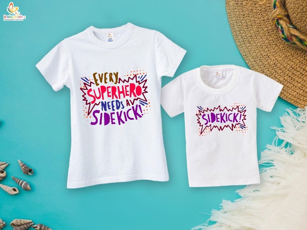 Fathers Day Special Combo White T-Shirts Sets for Father and KId Combo Pack of 2 | Every Superhero Needs a Sidekick !|