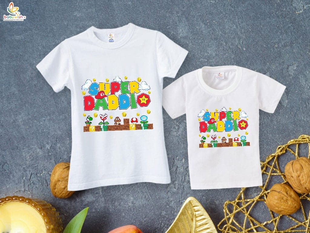 Fathers Day Special Combo White T-Shirts Sets for Father and KId Combo Pack of 2 | SUPER DADDIO |