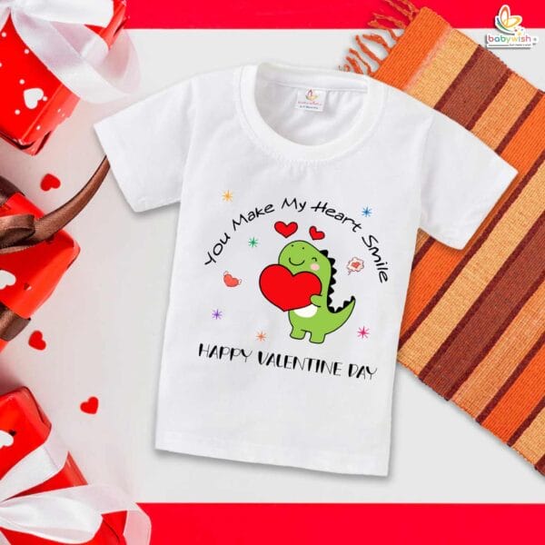 My First Valentine’s Day Baby T-Shirt – “You Make My Heart Smile” | Babywish