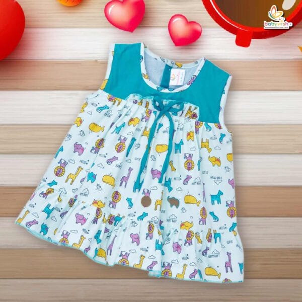Babywish Baby Girl Cotton Frock Newborn Girl Knee Length Sleeveless Dress Jungle Theme Printed - Image 4