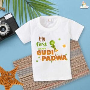 My First Gudi Padwa T-Shirt – Baby Hindu New Year Outfit with “Happy Gudi Padwa” Print | Traditional Festival Clothes for Infant Boys & Girls by Babywish