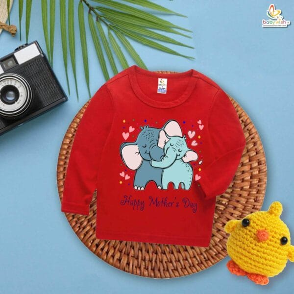 My First Mother’s Day Baby T-Shirt – Full Sleeve Elephant Mom and Baby Print Outfit for Newborn Infant Girl or Boy – Cute Mother’s Day Gift Shirt – Babywish - Image 2