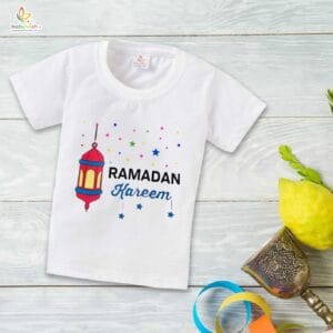 Eid T-shirt for Kids Unisex Ramadan Topwear Outfit Printed Half Sleeve Tshirt Dress for Boy n Girl "Ramadan Kareem "