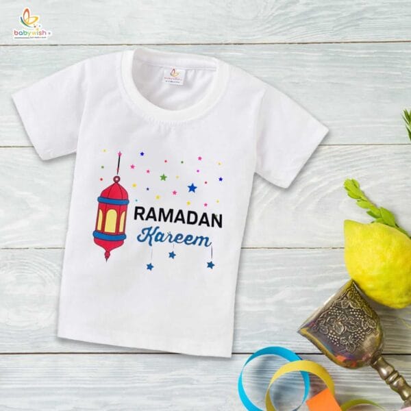 Eid T-shirt for Kids Unisex Ramadan Topwear Outfit Printed Half Sleeve Tshirt Dress for Boy n Girl "Ramadan Kareem "