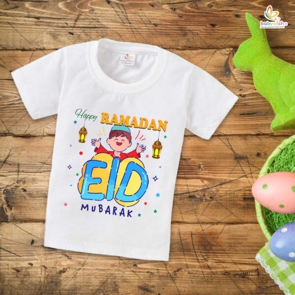 Eid T-shirt for Kids Unisex Ramadan Topwear Outfit Printed Half Sleeve Unisex Tshirt for Boy n Girl - Image 2