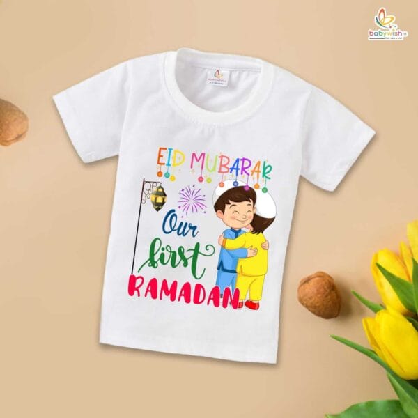 Eid T-shirt for Kids Unisex Ramadan Topwear Outfit Printed Half Sleeve Unisex Tshirt for Boy n Girl - Image 2