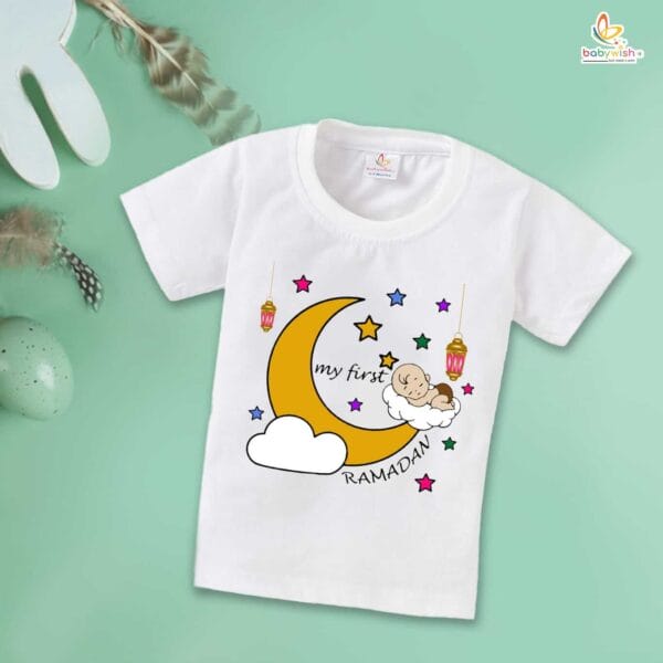 Eid T-shirt for Kids Unisex Ramadan Topwear Outfit Printed Half Sleeve Unisex Tshirt for Boy n Girl