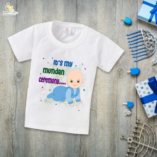 First Mundan ceremony T-shirt for Kids Clothes Unisex occasion mundan Topwear Outfit Half Sleeve for Boy n Girl | It's My Mundan Ceremony | - Image 3