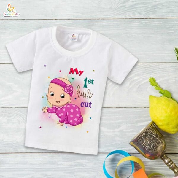 First Mundan ceremony T-shirt for Kids Clothes Unisex occasion mundan Topwear Outfit Half Sleeve for Boy n Girl | My 1st Hair Cut |