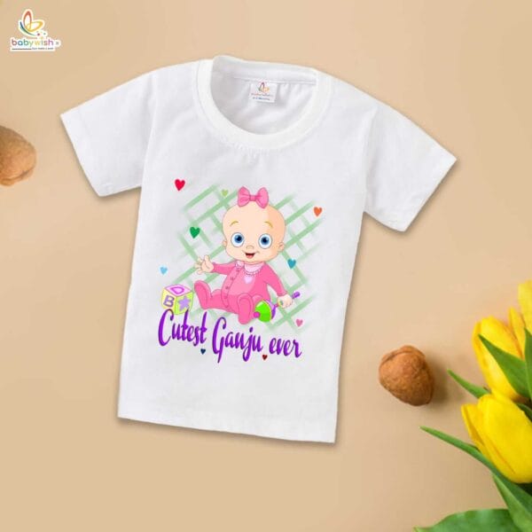 First Mundan ceremony T-shirt for Kids Clothes Unisex occasion mundan Topwear Outfit Half Sleeve for Boy n Girl | Cutest Ganju Ever | - Image 2