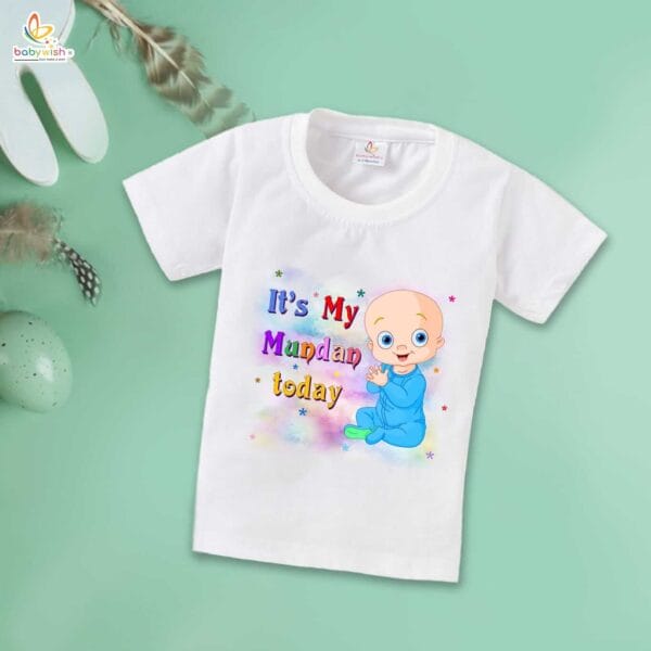 First Mundan ceremony T-shirt for Kids Clothes Unisex occasion mundan Topwear Outfit Half Sleeve for Boy n Girl | It's My Mundan Today | - Image 2