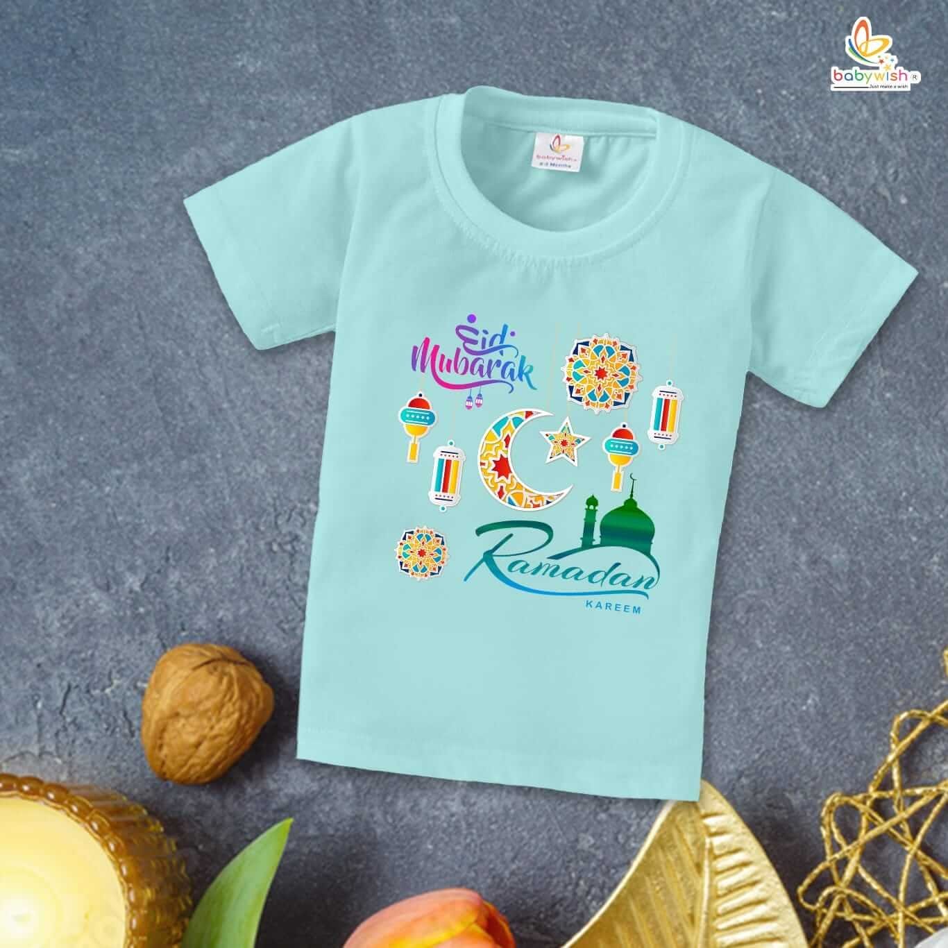Eid T-shirt for Kids Unisex Ramadan Topwear Outfit Printed Half Sleeve Unisex Tshirt for Boy n Girl