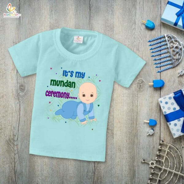 First Mundan ceremony T-shirt for Kids Clothes Unisex occasion mundan Topwear Outfit Half Sleeve for Boy n Girl | It's My Mundan Ceremony | - Image 4