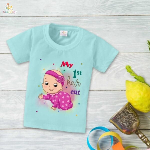 First Mundan ceremony T-shirt for Kids Clothes Unisex occasion mundan Topwear Outfit Half Sleeve for Boy n Girl | My 1st Hair Cut | - Image 2
