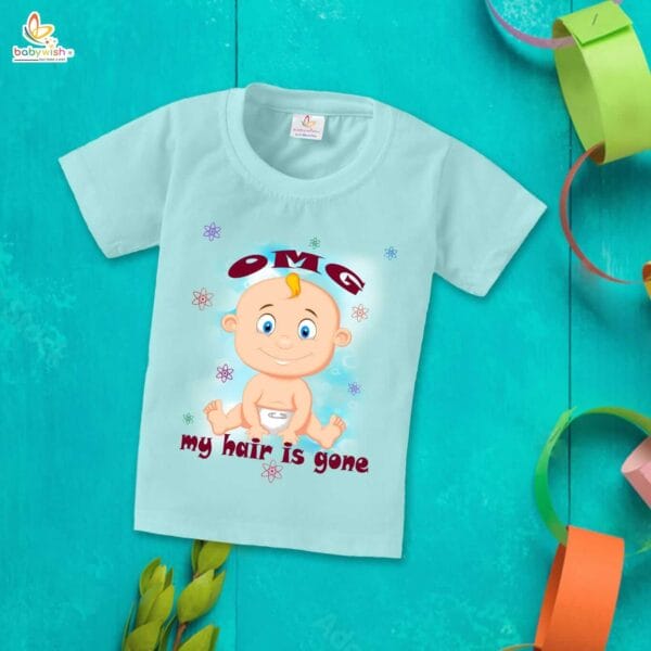 First Mundan ceremony T-shirt for Kids Clothes Unisex occasion mundan Topwear Outfit Half Sleeve for Boy n Girl | OMG My Hair is Gone | - Image 3