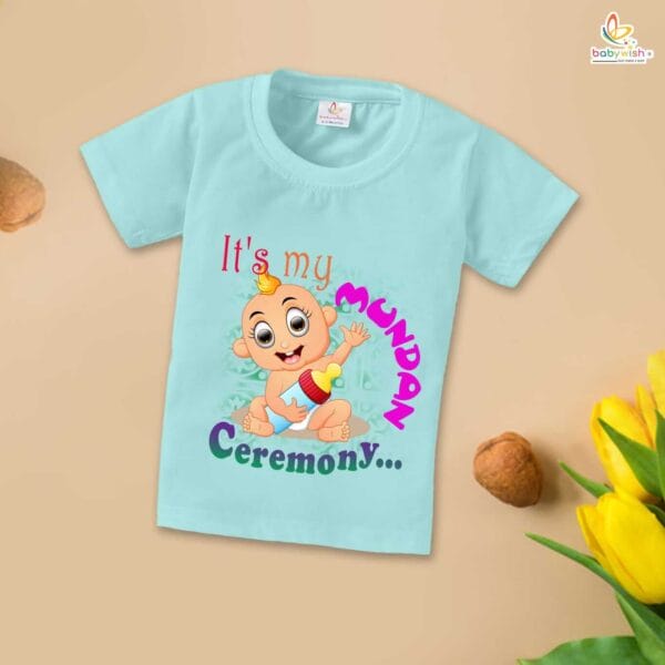 First Mundan ceremony T-shirt for Kids Clothes Unisex occasion mundan Topwear Outfit Half Sleeve for Boy n Girl | It's My Mundan Ceremony | - Image 3