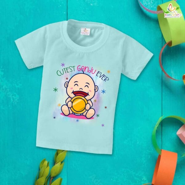 First Mundan ceremony T-shirt for Kids Clothes Unisex occasion mundan Topwear Outfit Half Sleeve for Boy n Girl | Cutest Ganju Ever | - Image 2