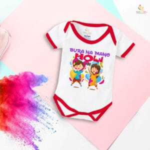 Baby First Holi Romper Clothes Baby holi festival Bodysuits Newborn Outfit Envelop Neck Half Sleeve Unisex Onesies "Bura Na Mano It's Festival"