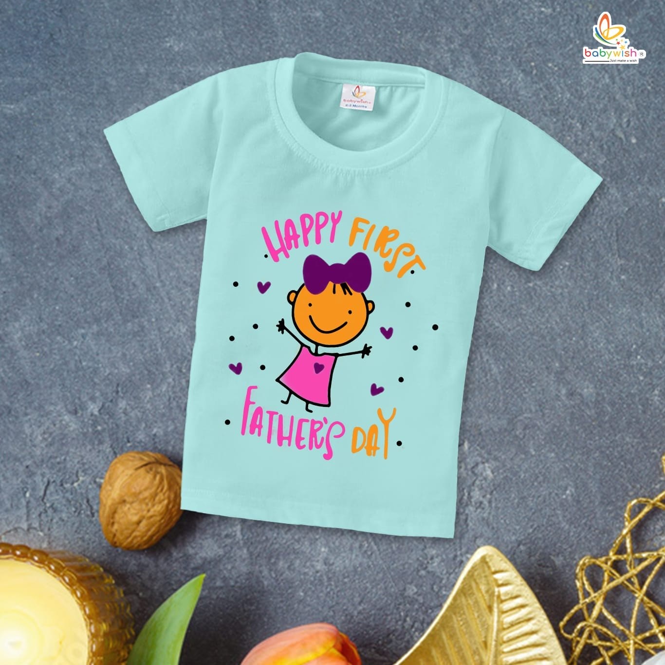 Father's Day Special T-Shirt for Boy’s and Girl’s Half Sleeve Topwear for Unisex Kids | Happy First Father's Day |