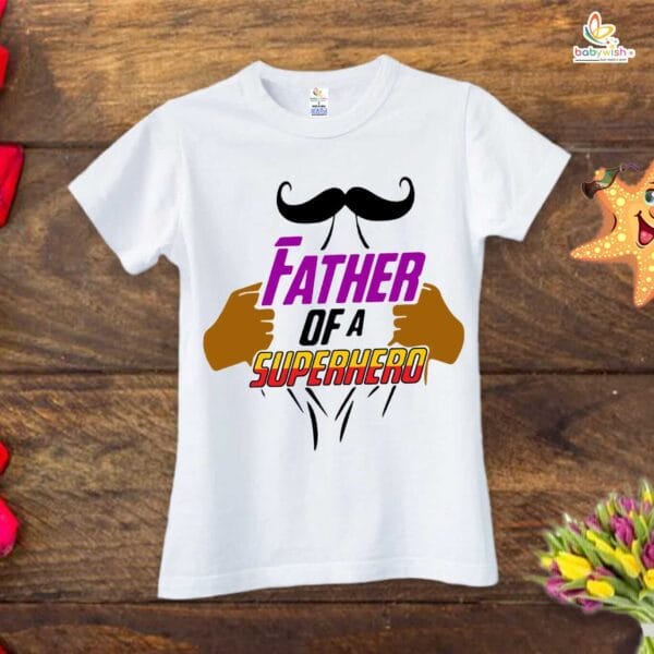 Fathers Day Special Combo White T-Shirts and Romper Sets for Father and baby Combo Pack of 2 | Father of a Superhero & Son of a Superman| - Image 2