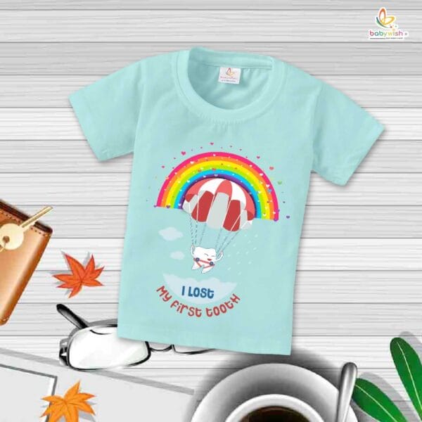 I Lost My First Tooth Rainbow Print Baby T-Shirt – My First Tooth Milestone T-Shirt for Newborn & Infant | Cute Tooth Loss Outfit – Babywish - Image 2