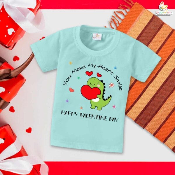 My First Valentine’s Day Baby T-Shirt – “You Make My Heart Smile” | Babywish - Image 2